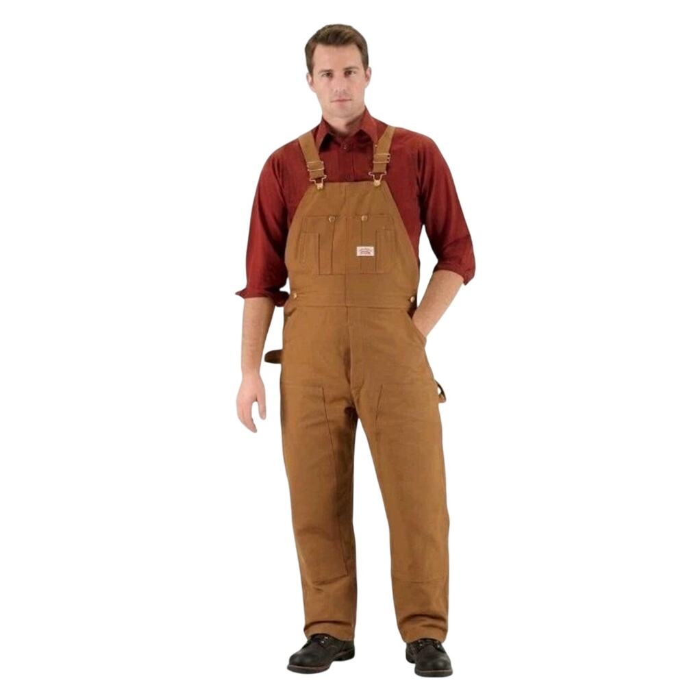 NWT Round House 83 Brown Duck Overalls 48x34 Made In USA Zipper Fly Double Knee